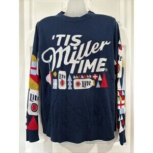 Its Miller Time Navy Sweater Graphic Christmas Knit Crew Neck Miller Lite Men XL